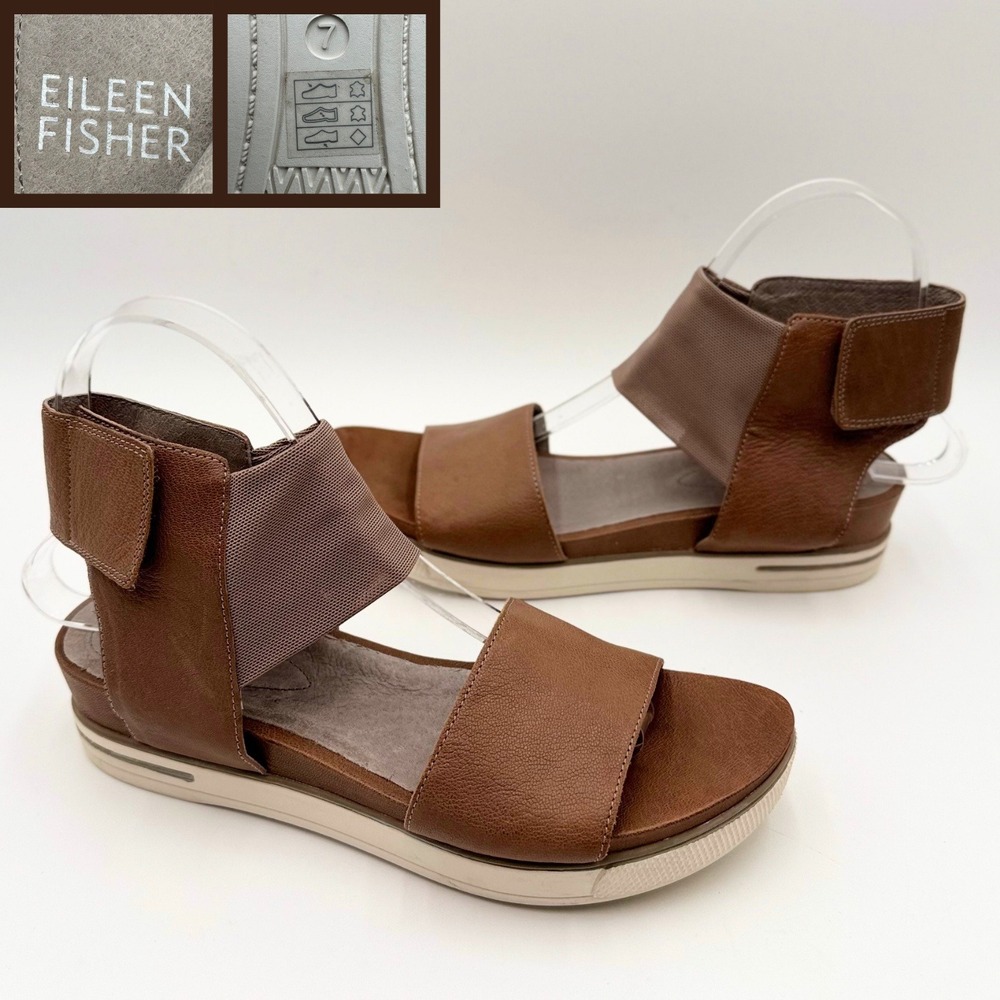 Eileen Fisher Sandals Spree Sport Leather Mesh Ankle Strap Women 7 Beige Sporty